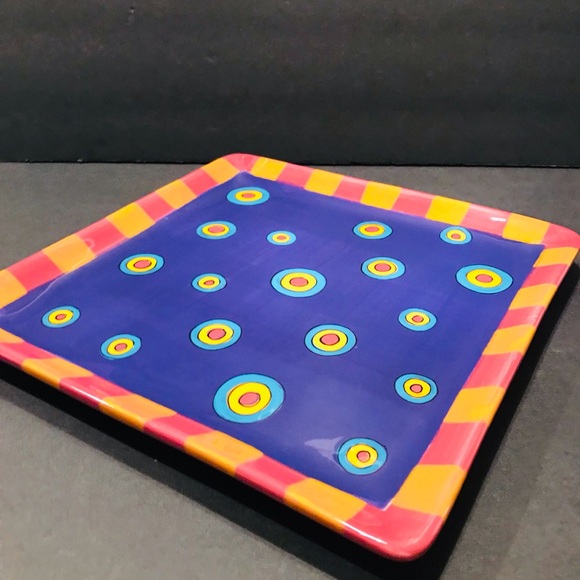 All U Can Handle Hand Painted Ceramic Tray “ Dancing Dots Purple 11”-11” - Picture 4 of 13